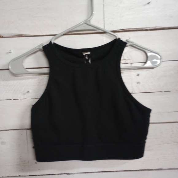 Donna Karan Other - Donna Karan Size Small Sports Bra Top Black Lattice Back Padded High Neck